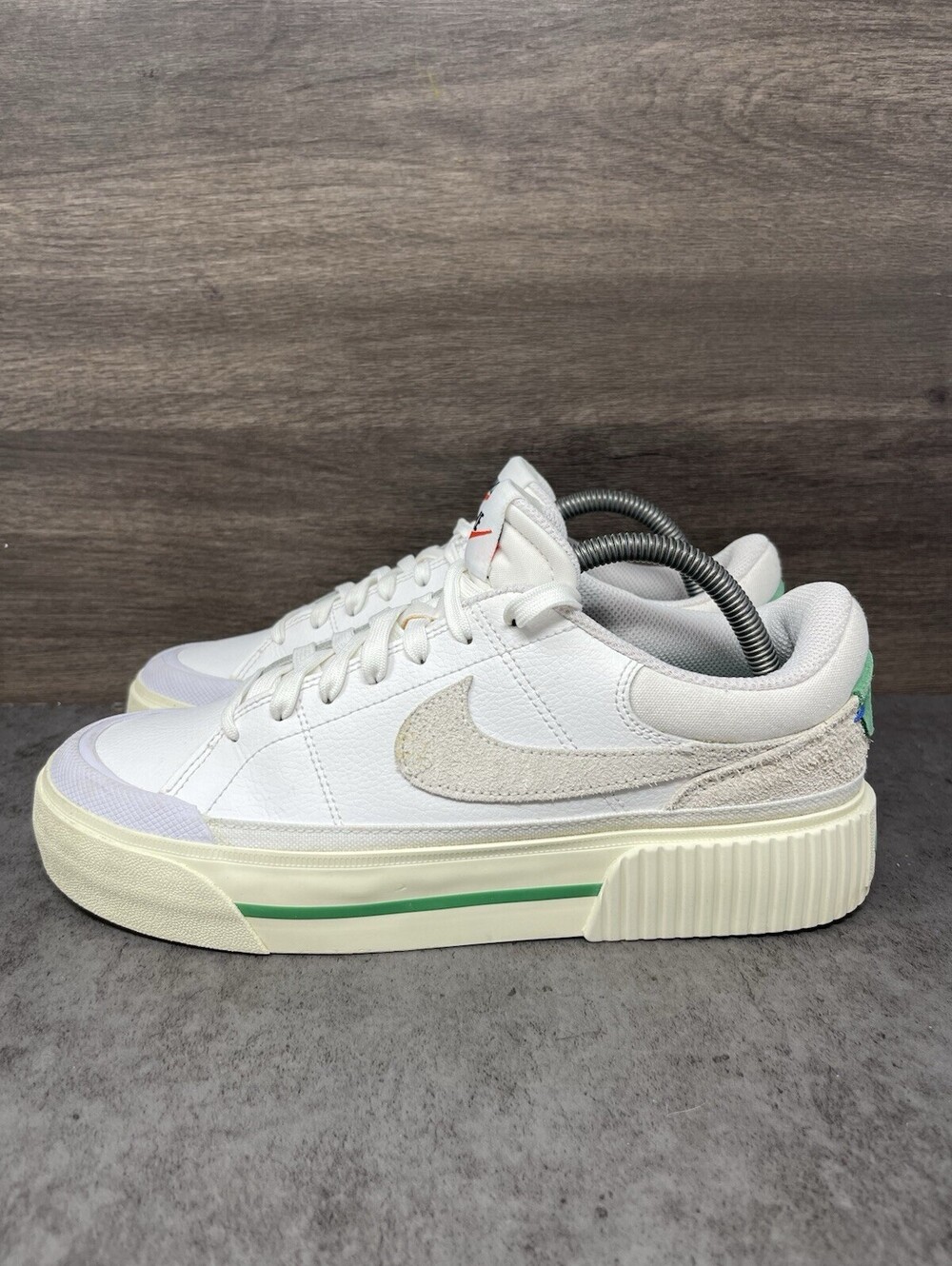Nike Court Legacy Lift Size 9.5 Womens White Green Platform Shoes FJ5483-100
